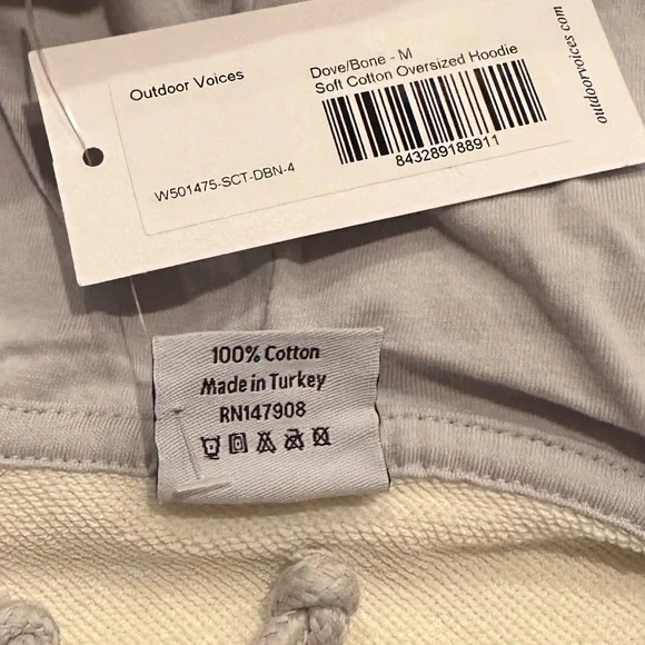 Outdoor Voices Womens Soft Cotton Gray Cream Hoodie Size M Color Block Oversized - Picture 11 of 15